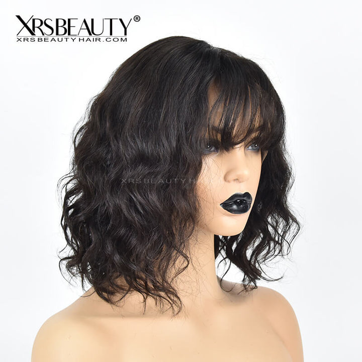 Short Wavy Bob Wig with Bangs Human Hair Lace Front Wig BOB29 Xrs Beauty Hair