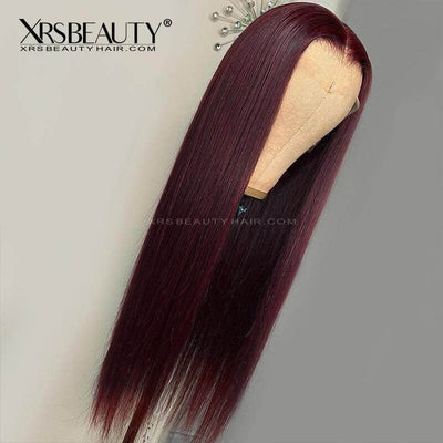 XRSbeauty straight burgundy human hair 13x4 lace frontal wig