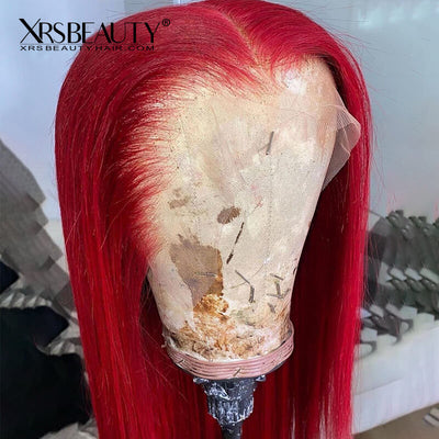 XRSbeauty straight red lace front wig human hair 13x4 clear lace clean hairline