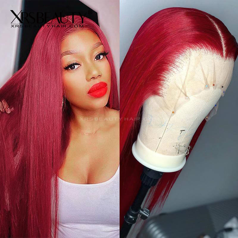 XRSbeauty straight red lace front wig human hair pre plucked hairline