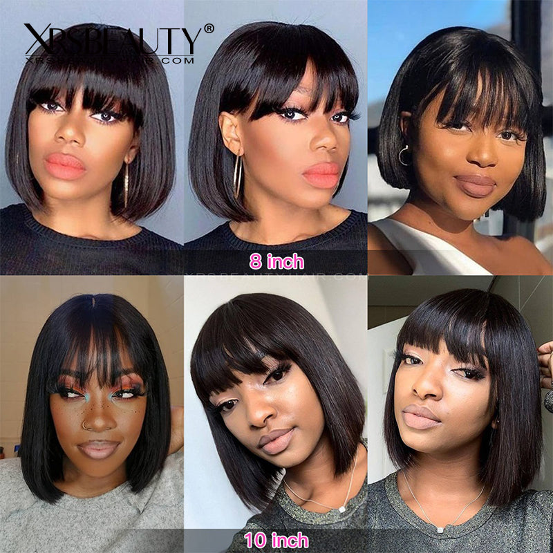 Short straight bob Wig outlets with bangs cute short human hair wigs