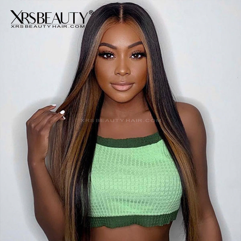 Yahne Money Piece Golden Brown Highlight Lace Front Wig  display picture 3