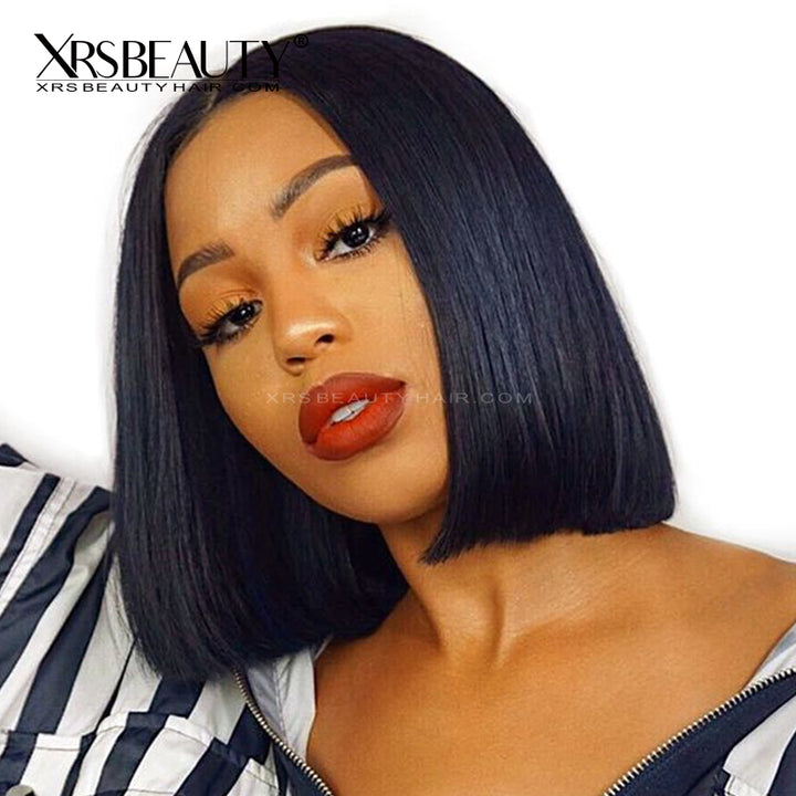 Silky Straight Black Bob Wig 13x4 Front Lace Human Hair Wig Pre Plucke Xrs Beauty Hair