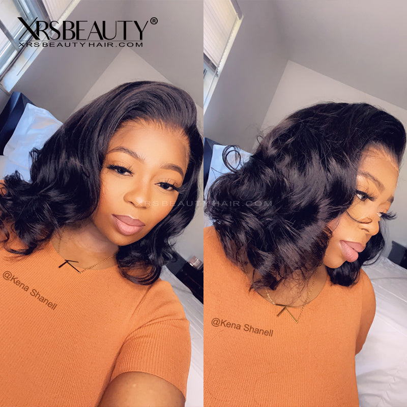 13x4 Lace Front Wavy Bob Wig Human Hair Free Part Pre Plucked Hairline [BOB04]