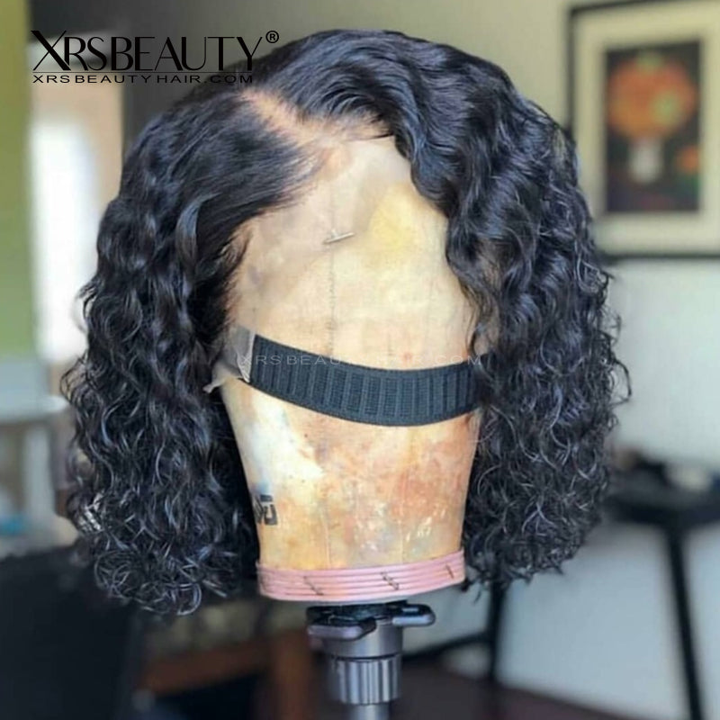 Clean Hairline Short Curly 13x4 Lace Front Bob Wig Natural Black Human Hair [BOB06]