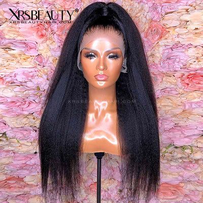 Human Hair Kinky Straight Hair FAKE SCALP 13×6 Lace Front Wigs With Baby Hair 150% Density [FSW06]