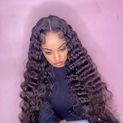 Real Human Hair HD Full Lace Wig Deep Wave Clean Hairline Knots [FLW04]