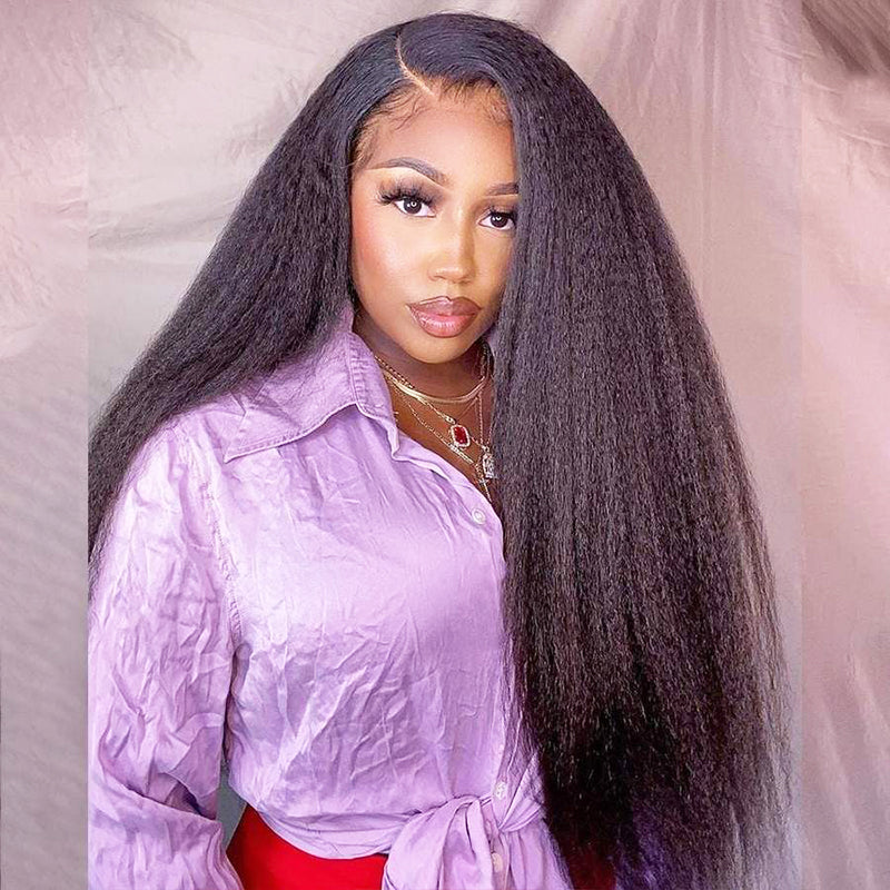 Real Human Hair HD Full Lace Wig Kinky Straight Clean