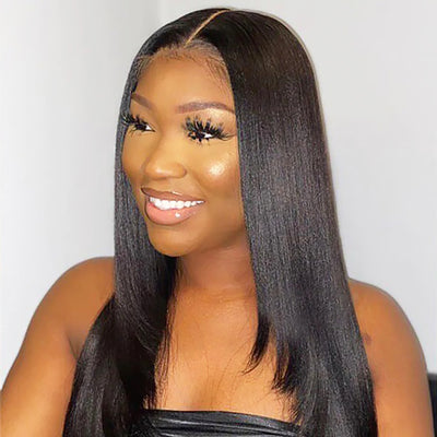 Real Human Hair HD Full Lace Wig Yaki Straight Clean Hairline Knots [FLW08]