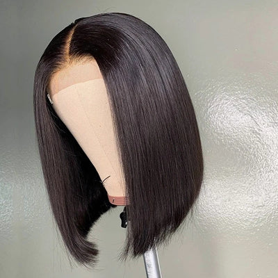 Silky Straight Black Bob Wig 13x4 Front Lace Human Hair Wig Pre Plucked Hairline With Baby Hair [BOB01]