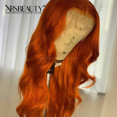 Ginger orange lace front wig body wave virgin human hair 180 density