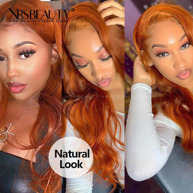 ginger orange lace front wig body wave virgin human hair with transparent lace natural hairline